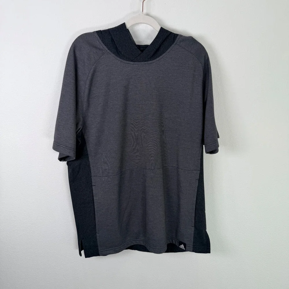 Adidas Climalite Mens Large Short Sleeve Hoodie Gray Heather Activewear